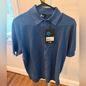 $275 NWT The Kooples Casual Blue Button Down Polo Shirt size Small